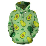 Avocado Pattern Green Background Zip Up Hoodie
