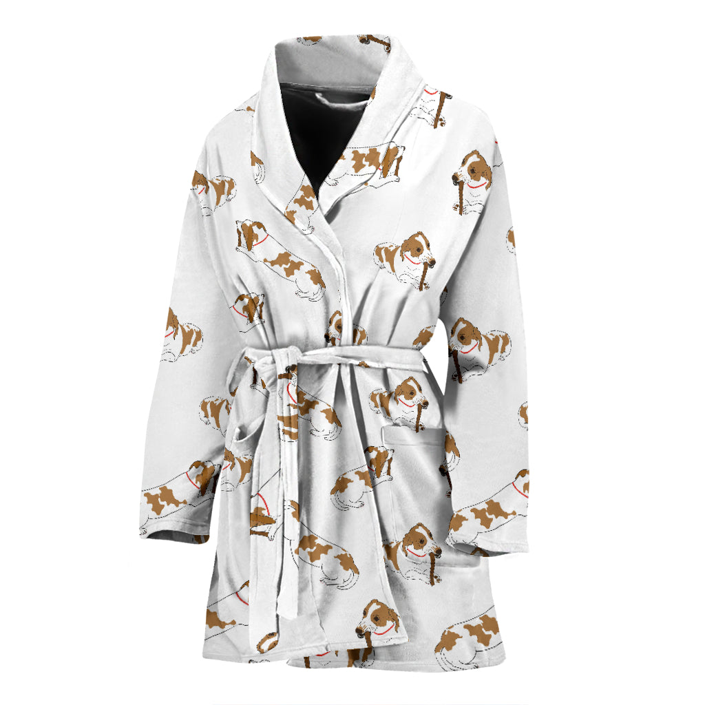 Jack Russel Pattern Print Design 04 Women's Bathrobe