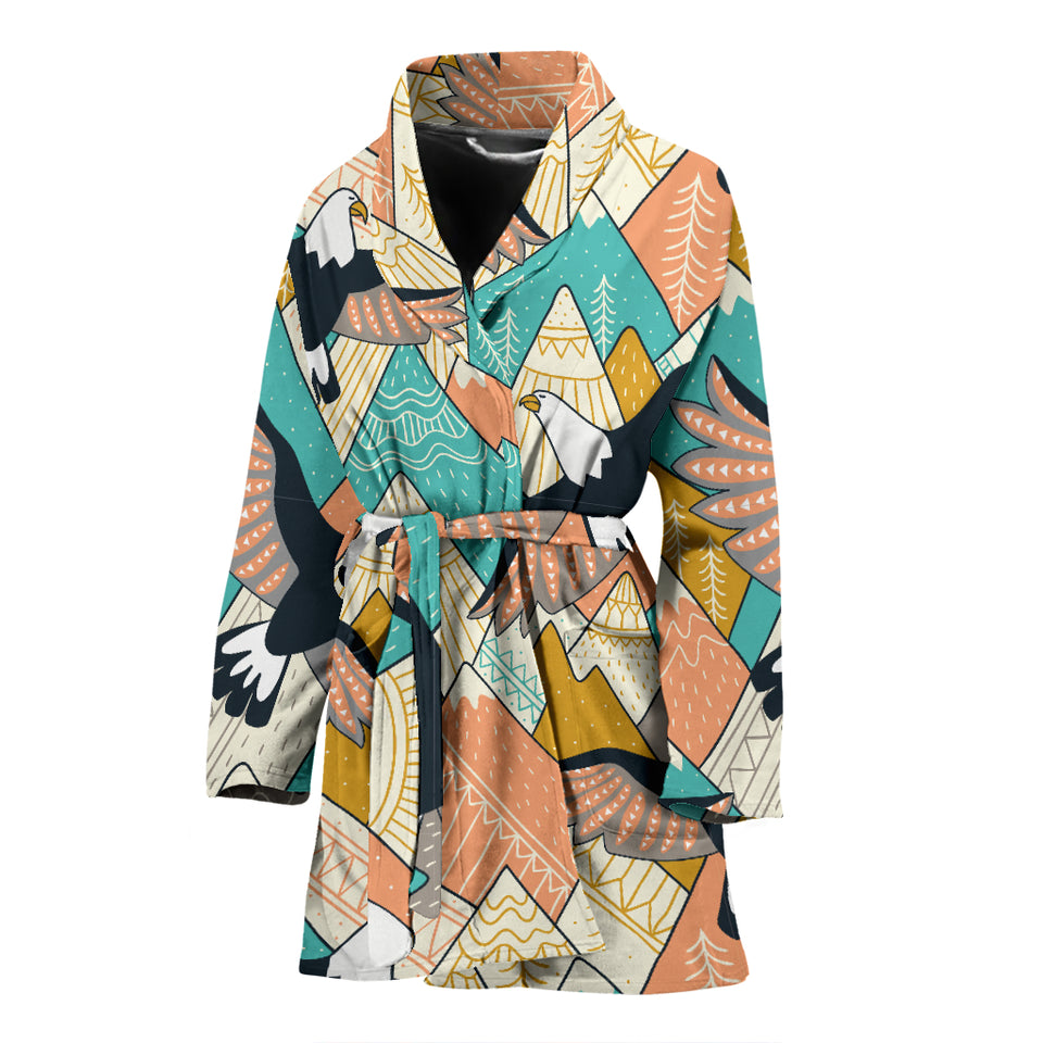 Eagle Pattern Print Design 02 Women's Bathrobe