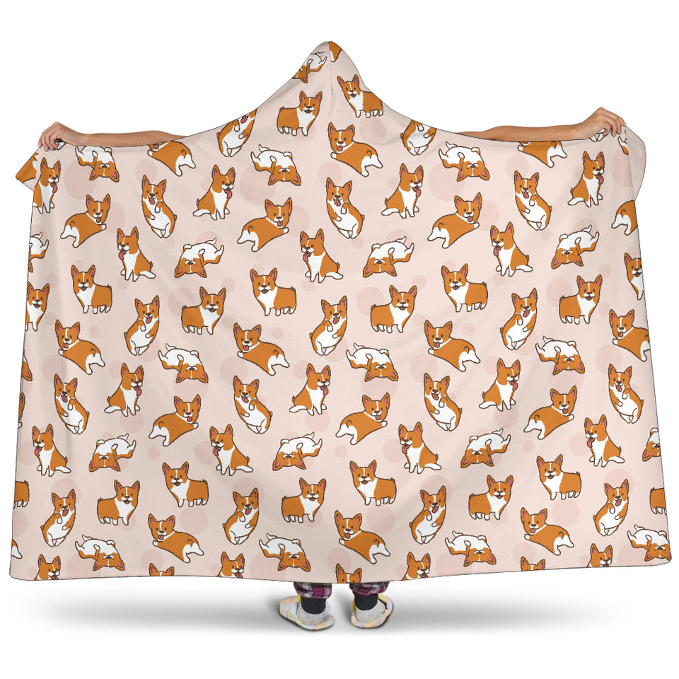 Cute Corgis Pattern Pink Background Hooded Blanket