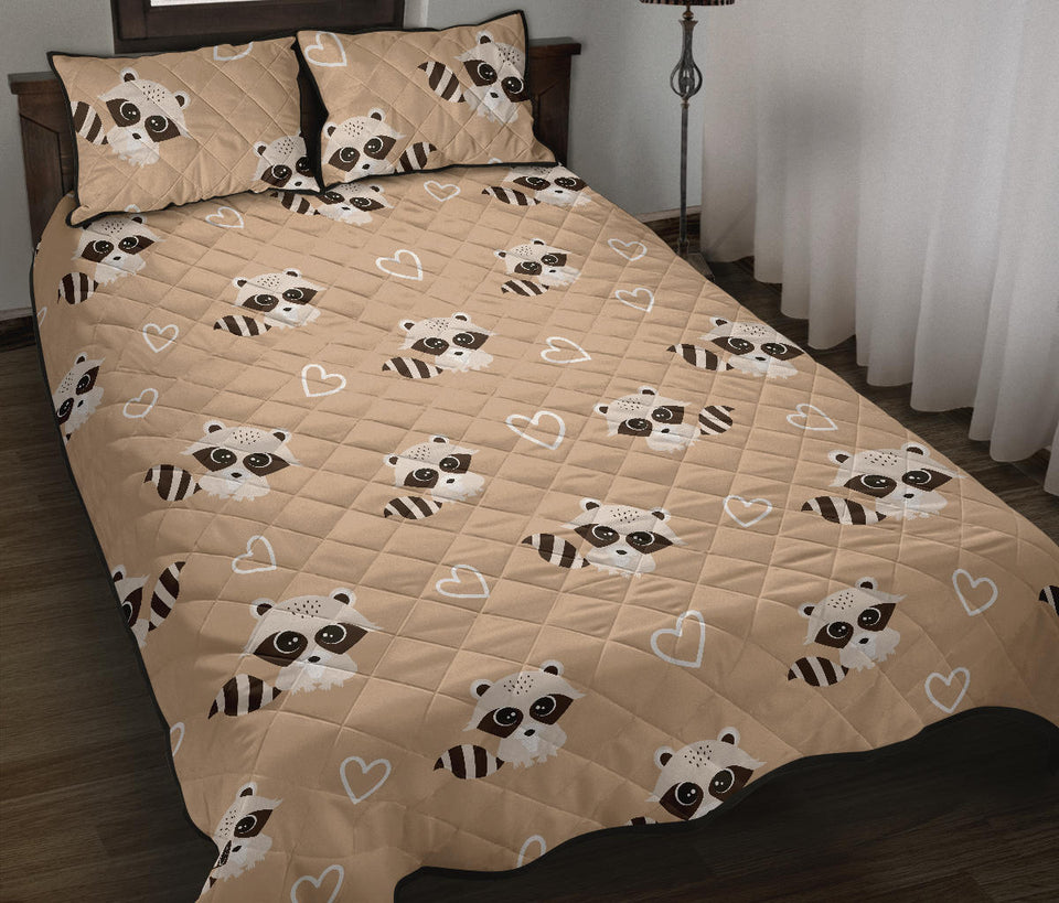 Cute raccoon heart pattern Quilt Bed Set