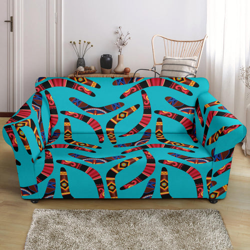 Boomerang Australian Aboriginal Ornament Blue Background Loveseat Couch Slipcover