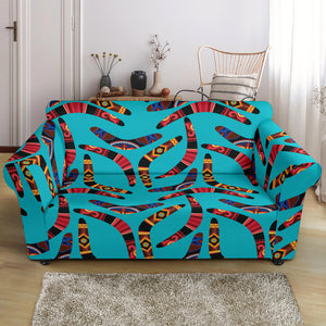 Boomerang Australian Aboriginal Ornament Blue Background Loveseat Couch Slipcover