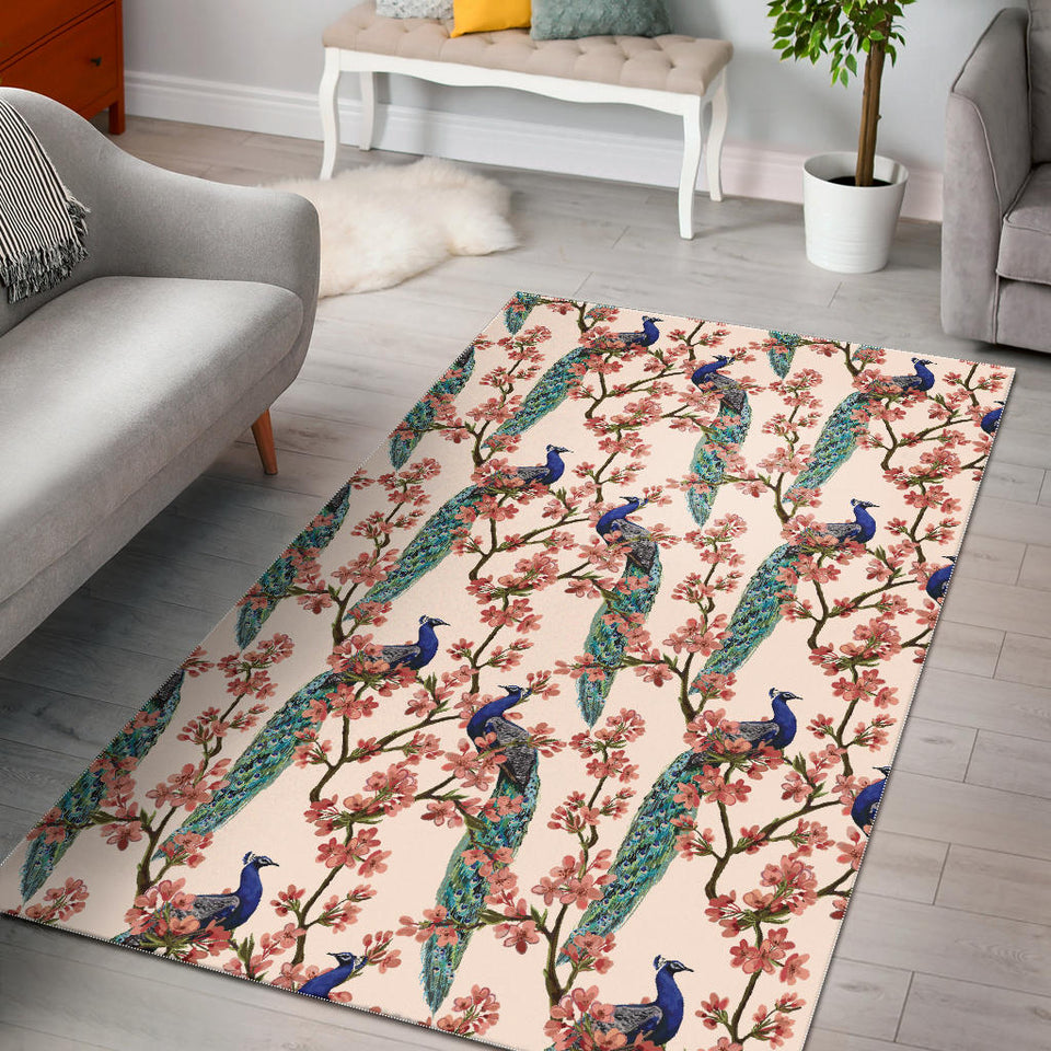 Peacock Tropical Flower Pattern Area Rug