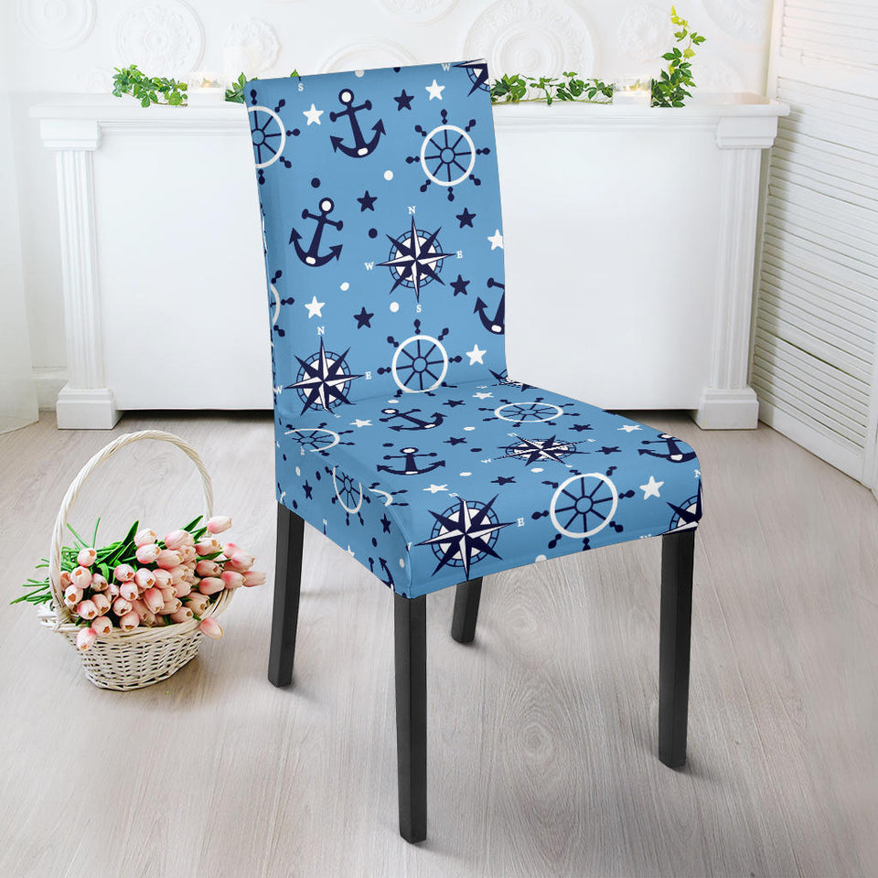 Anchors Rudder Compass Star Nautical Pattern Dining Chair Slipcover