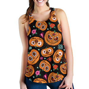 Pumpkin flowers spiderweb Halloween theme Women Racerback Tank Top