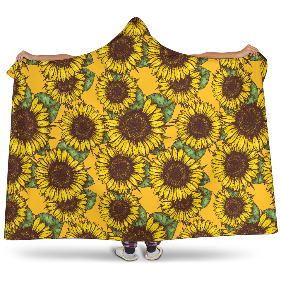 Sunflower Pattern Hooded Blanket