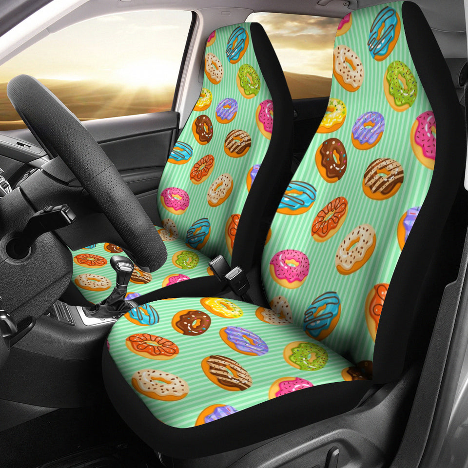 Colorful Donut Pattern Green Background Universal Fit Car Seat Covers