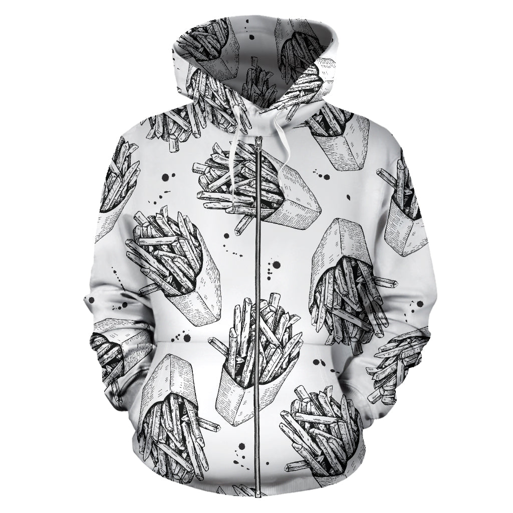 Hand Drawn French Fries Pattern Zip Up Hoodie