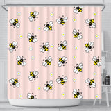 Cute Bee Flower Pattern Pink Background Shower Curtain Fulfilled In US