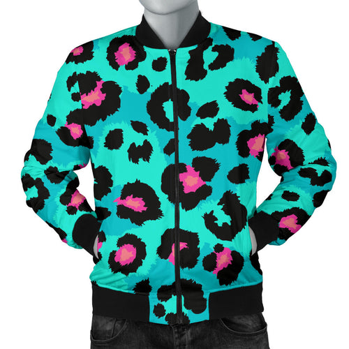 Green Leopard Skin Print Pattern Men'S Bomber Jacket
