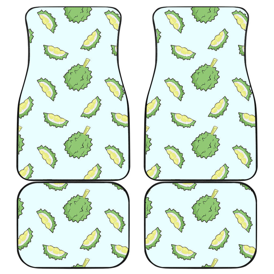 Durian Pattern Blue Background Front And Back Car Mats