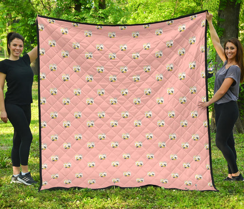 Cute Hamster Cheese Pattern Pink Background Premium Quilt