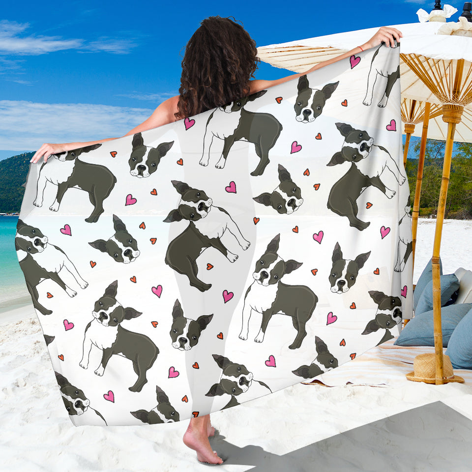 Boston Terrier Dog Hearts Vector Pattern Sarong
