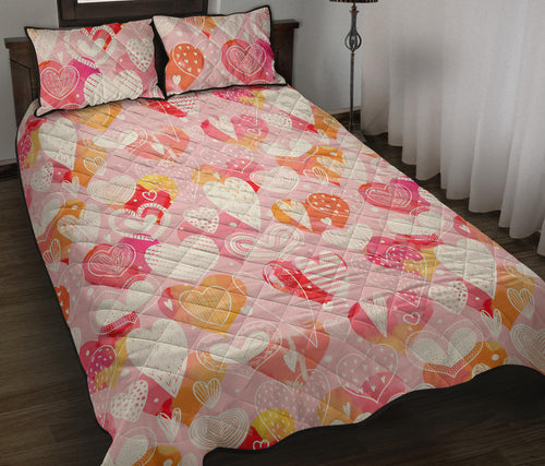 Hand drawn heart design pattern Quilt Bed Set