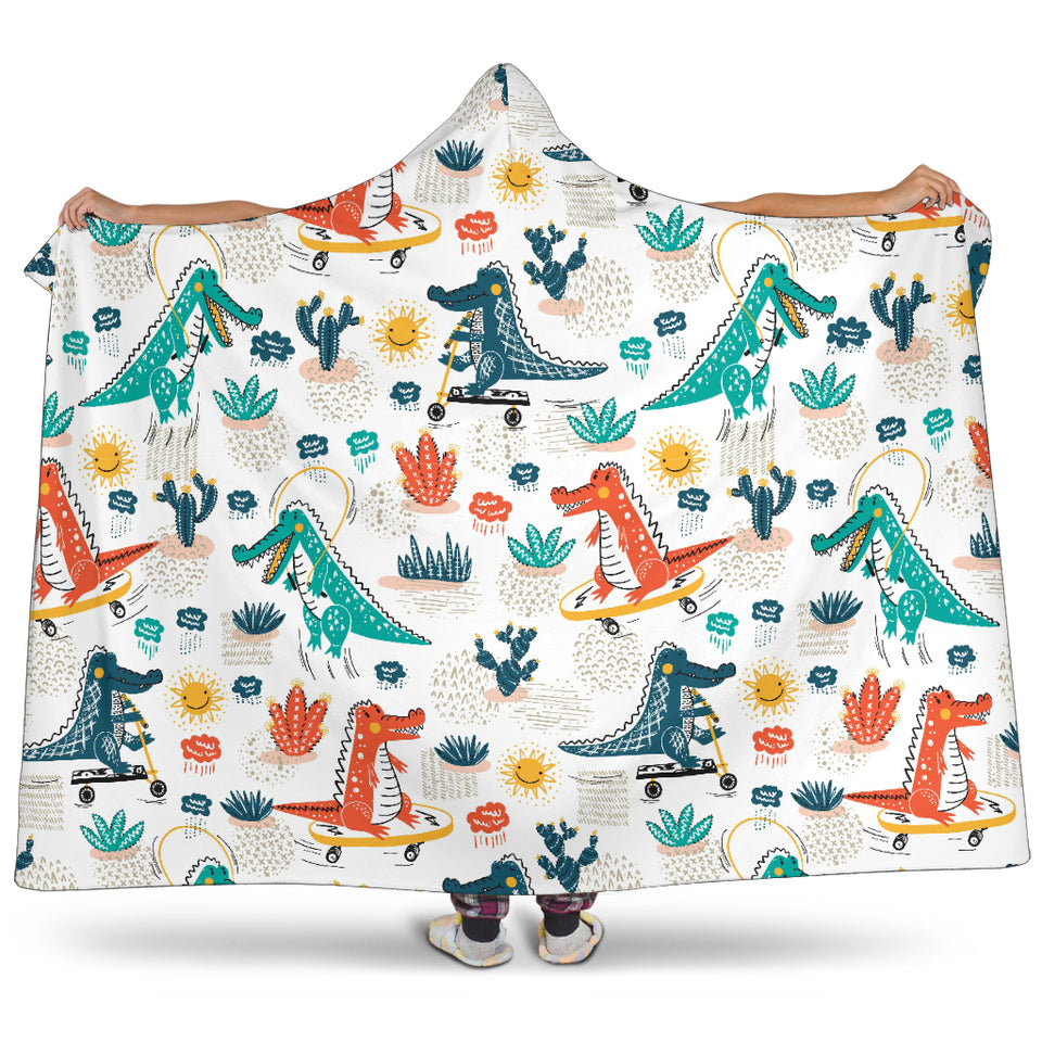 Cute Crocodile Pattern Hooded Blanket