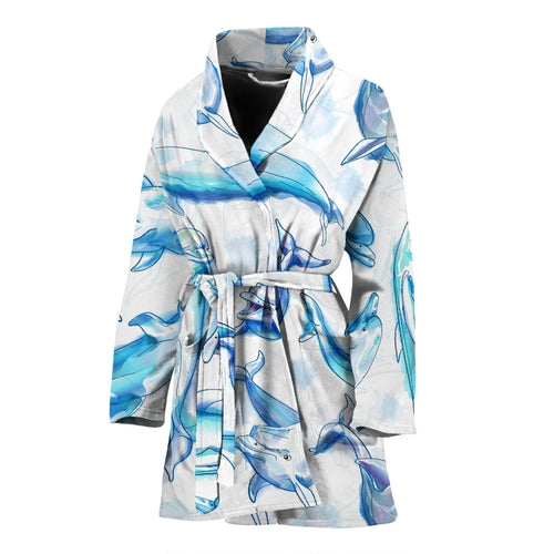 Watercolor Dolphin Pattern Women'S Bathrobe