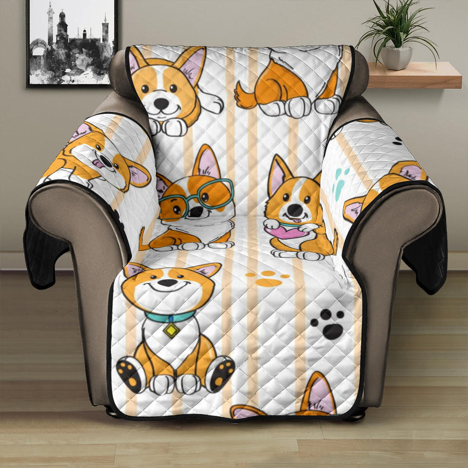 Cute dog corgi striped background pattern Recliner Cover Protector