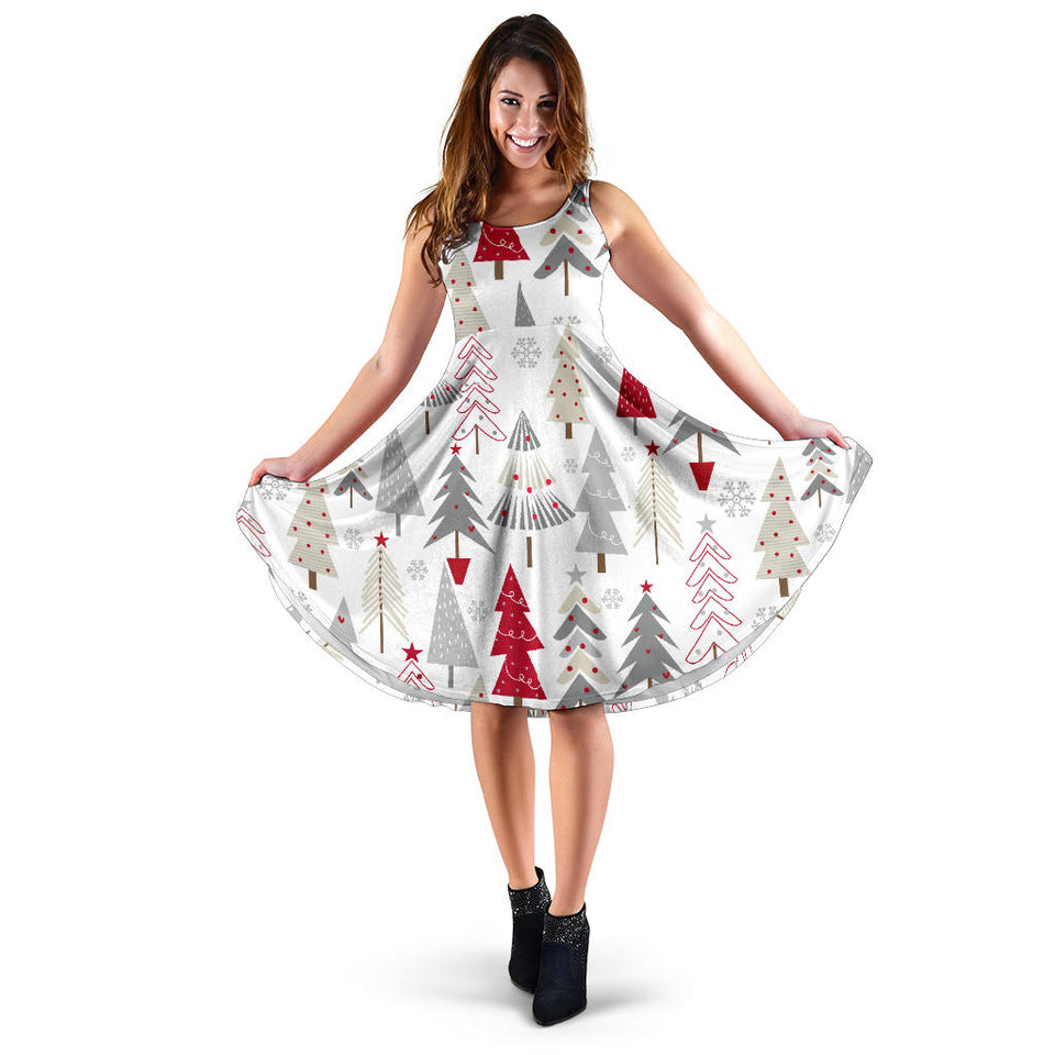 Cute Christmas Tree Pattern Sleeveless Midi Dress