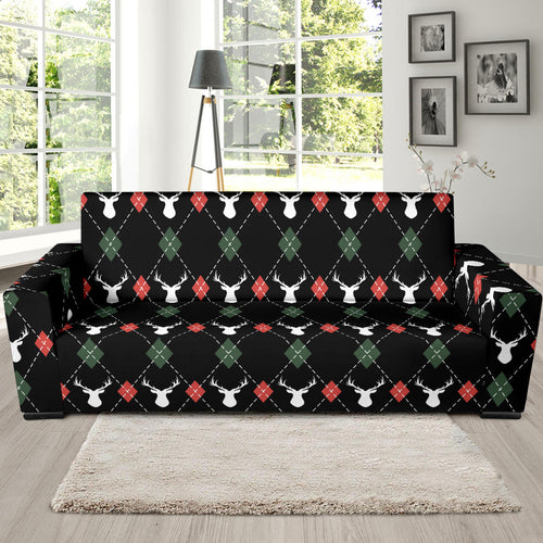 Deer Christmas New Year Pattern Argyle Sofa Slipcover