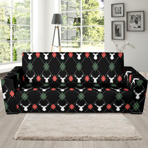 Deer Christmas New Year Pattern Argyle Sofa Slipcover