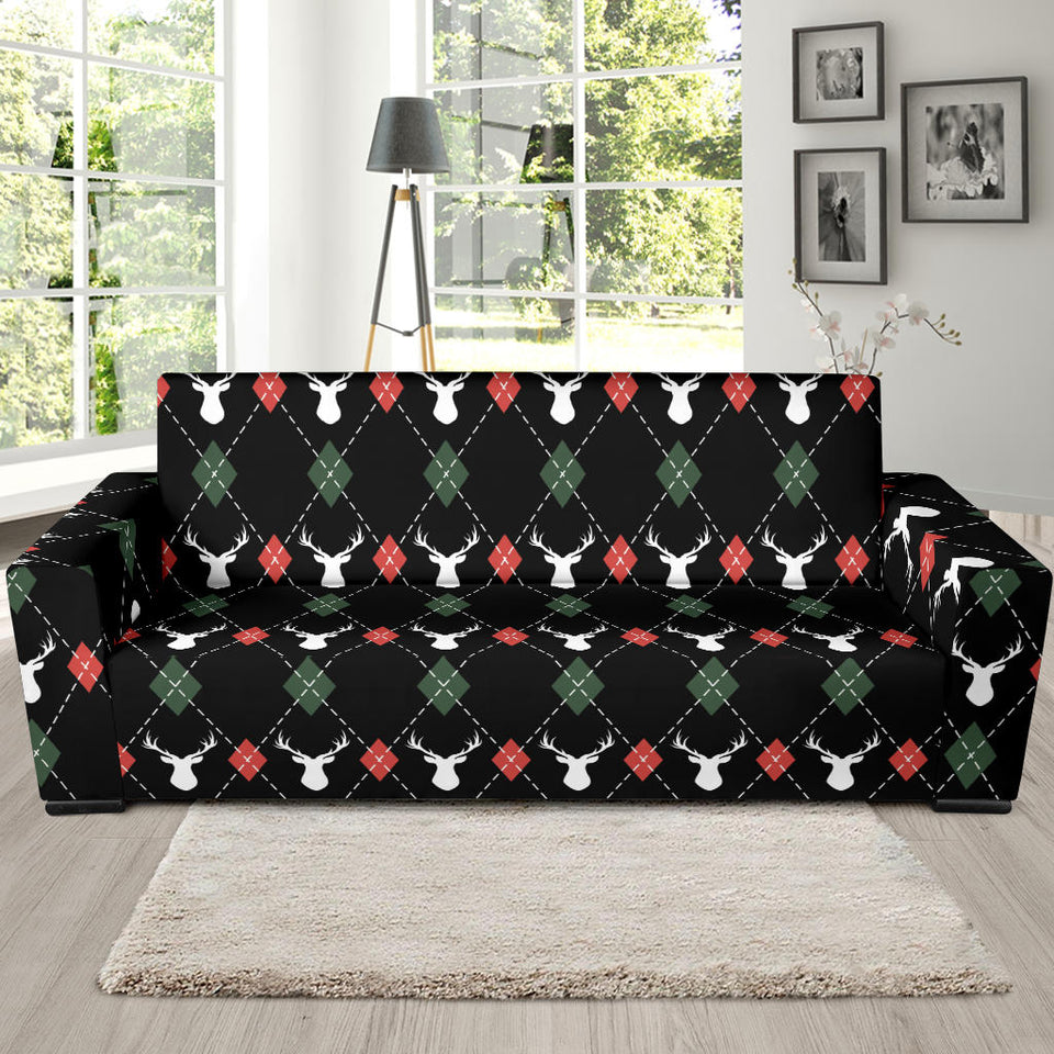 Deer Christmas New Year Pattern Argyle Sofa Slipcover
