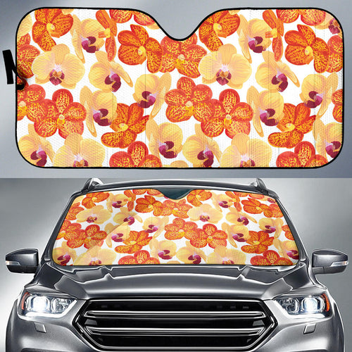 Orange Yellow Orchid Flower Pattern Background Car Sun Shade