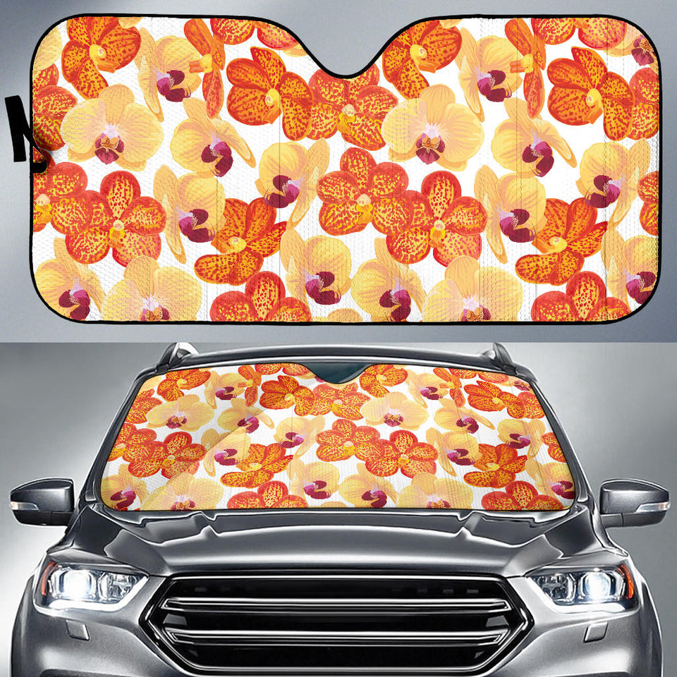 Orange Yellow Orchid Flower Pattern Background Car Sun Shade