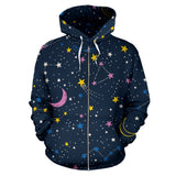 Space Pattern With Planets, Comets, Constellations And Stars Zip Up Hoodie