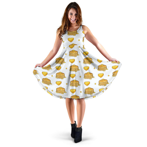 Pancake Pattern Print Design 03 Sleeveless Midi Dress