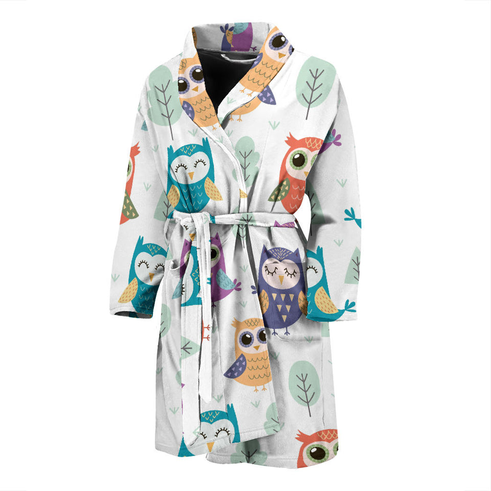 Cute Owl Pattern Men'S Bathrobe