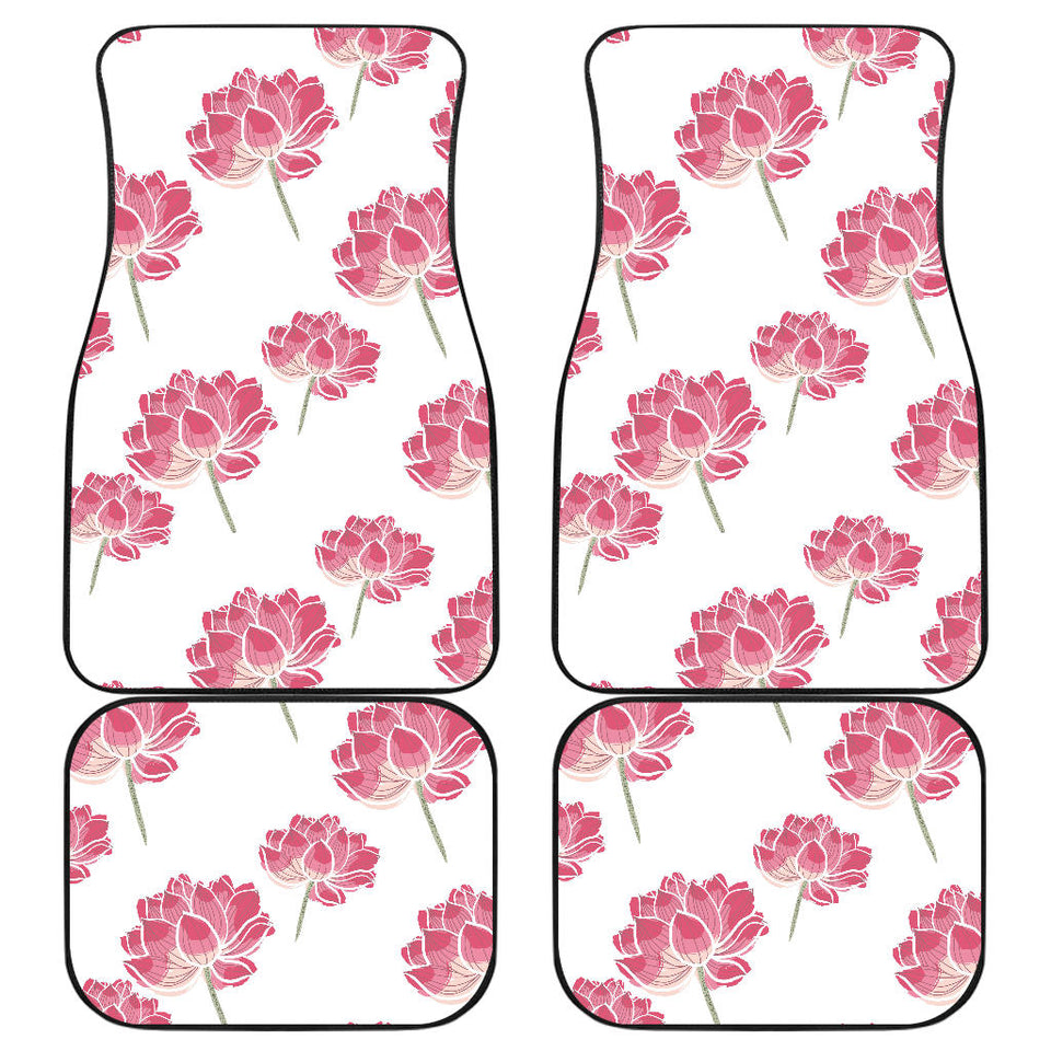 Pink Lotus Waterlily Pattern Front And Back Car Mats