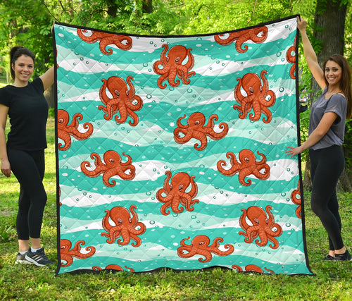 Octopuses Sea Wave Background Premium Quilt