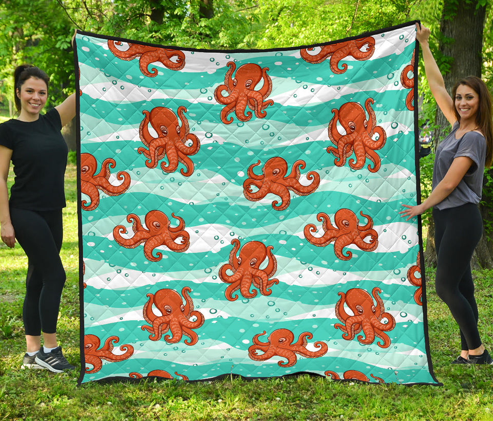 Octopuses Sea Wave Background Premium Quilt