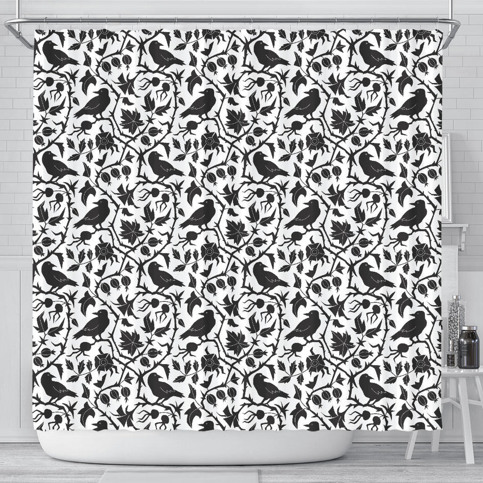 Crow Dark Floral Pattern Shower Curtain Fulfilled In US