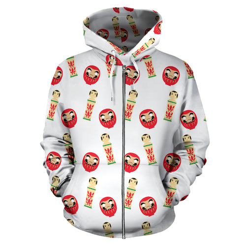 Daruma Japanese Wooden Doll Zip Up Hoodie