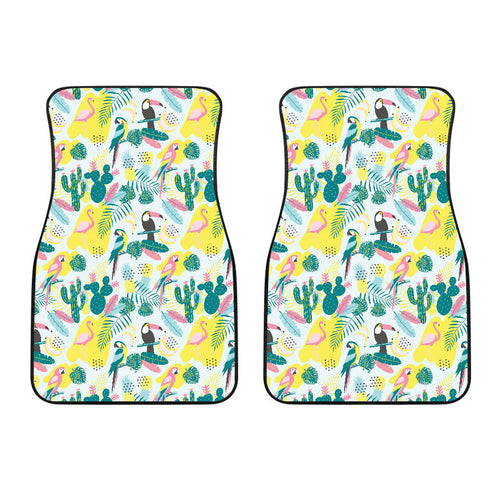 Cute Parrot Toucan Flamingo Cactus Exotic Leaves Pattern Front Car Mats