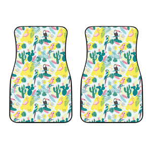 Cute Parrot Toucan Flamingo Cactus Exotic Leaves Pattern Front Car Mats