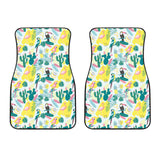Cute Parrot Toucan Flamingo Cactus Exotic Leaves Pattern Front Car Mats
