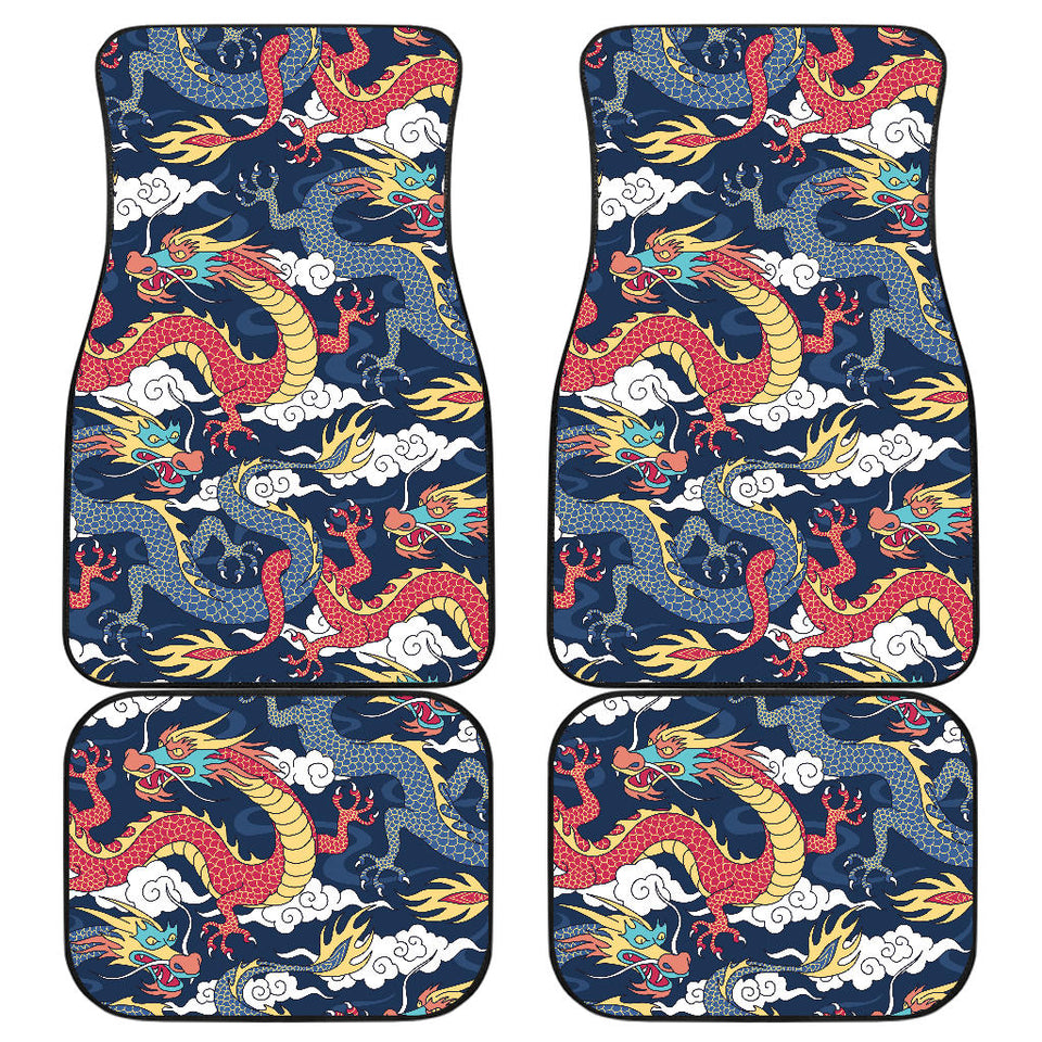 Blue Red Dragon Cloud Pattern Front And Back Car Mats