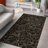 Luxurious Gold Lotus Waterlily Black Background Area Rug