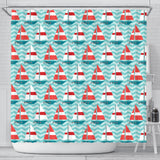 Red White Sailboat Wave Background Shower Curtain Fulfilled In US