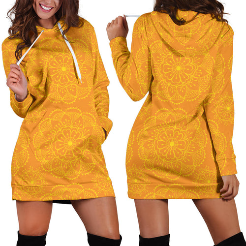 Orange Traditional Indian Element Pattern Women'S Hoodie Dress