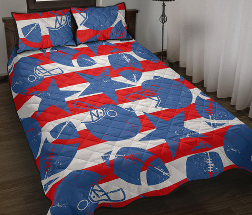 American football ball star stripes pattern Quilt Bed Set