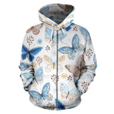 Blue Butterfly Pattern Zip Up Hoodie