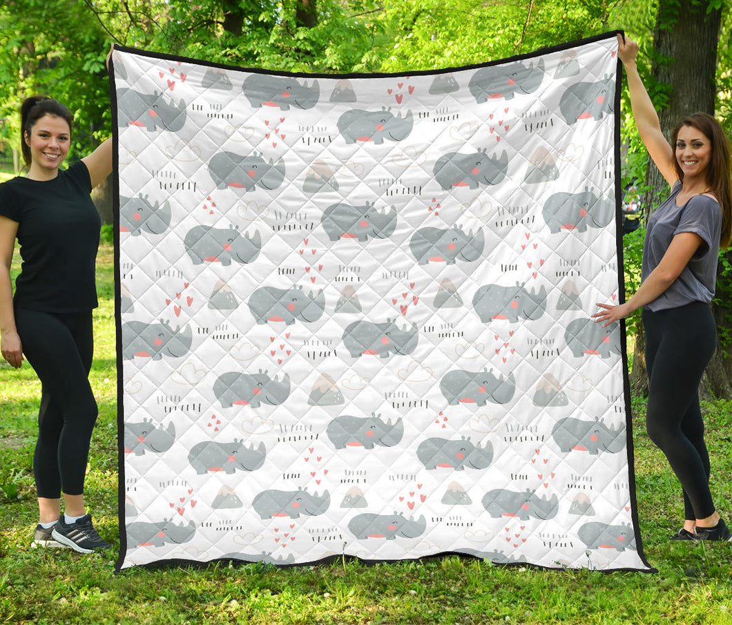 Cute Rhino Heart Pattern Premium Quilt