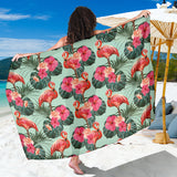 Beautiful Flamingo Tropical Palm Leaves Hibiscus Pateern Background Sarong