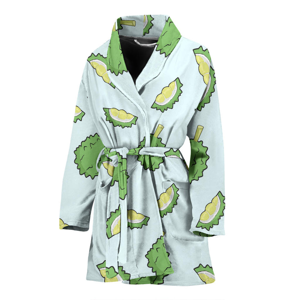 Durian Pattern Blue Background Women'S Bathrobe