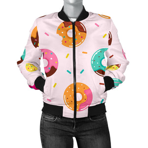Donut Pattern Glaze Pink Background Women'S Bomber Jacket