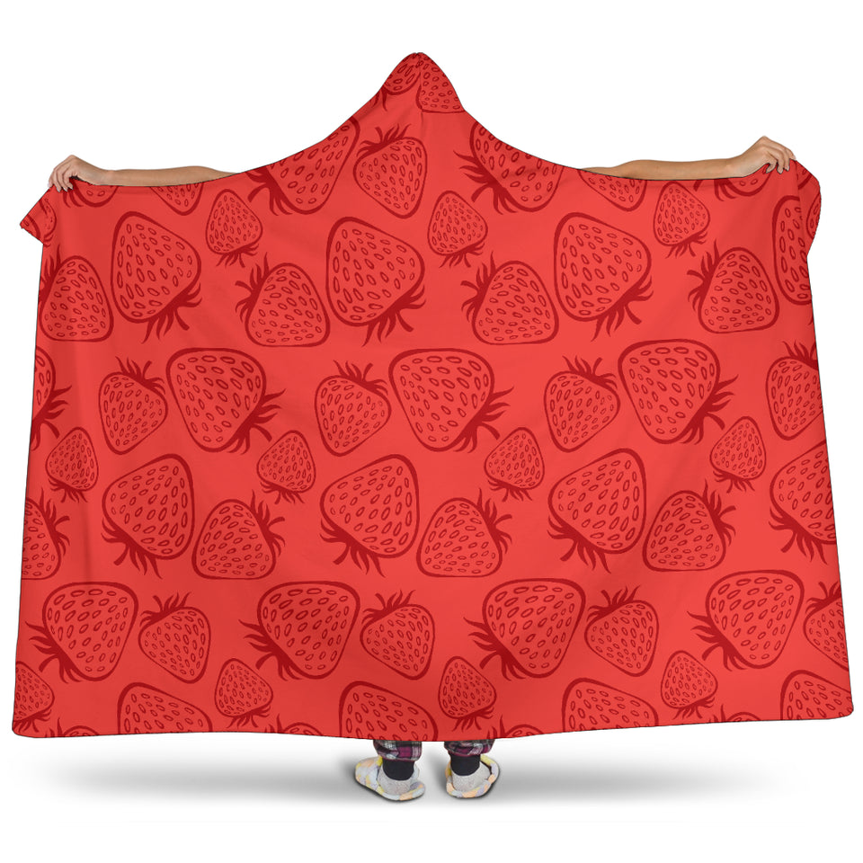 Strawberry Pattern Red Background Hooded Blanket
